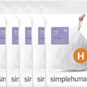 Simplehuman Code H Custom Fit Drawstring Trash Bags, 100 Count, 30-35 Liter / 8-9 Gallon, White